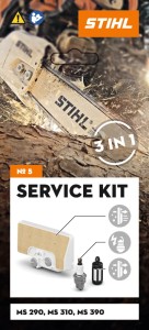"Stihl Zestaw serwisowy nr 5 do MS 290/310/390, obrazek filtra powietrza, świecy zapłonowej i filtra paliwa."