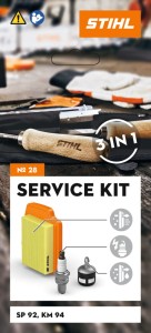 Stihl Zestaw serwisowy nr 28 KM 94, filtr powietrza, świeca zapłonowa i filtr paliwa.