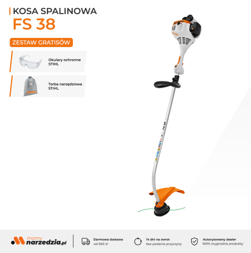 Stihl FS 38 Kosa spalinowa o mocy 0,9 KM i wadze 4,2 kg, z silnikiem 2-MIX oraz uchwytem obwiedniowym