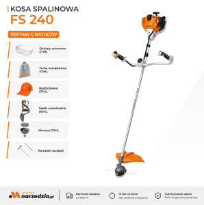 Stihl FS 240 Kosa spalinowa, Imponująca moc 1,7 kW / 2,3 KM, oburęczny uchwyt.