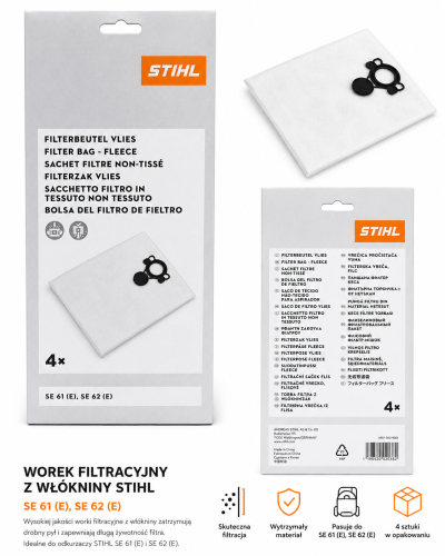 Stihl SE 62, SE 62 E Worek filtracyjny - 4 szt. Worek Do odkurzacza Stihl SE62/SE62E