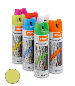 Stihl Spray do znakowania drewna 500ml, żółty wśród innych kolorów.