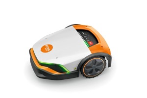 Automatyczna kosiarka Stihl iMOW 5 w kolorze biało-pomarańczowym.