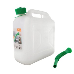 Kanister Stihl 10l z zielonym lejkiem.