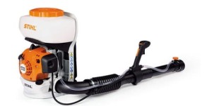 Stihl SR 200 Opryskiwacz 10l w pomarańczowo-białym kolorze, widok z boku.