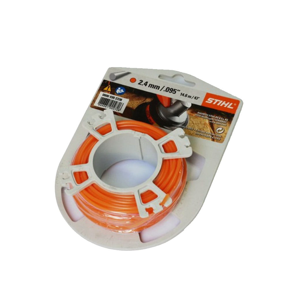 Żyłka tnąca okrągła Stihl 2,4 mm x 14 m na białej szpuli.