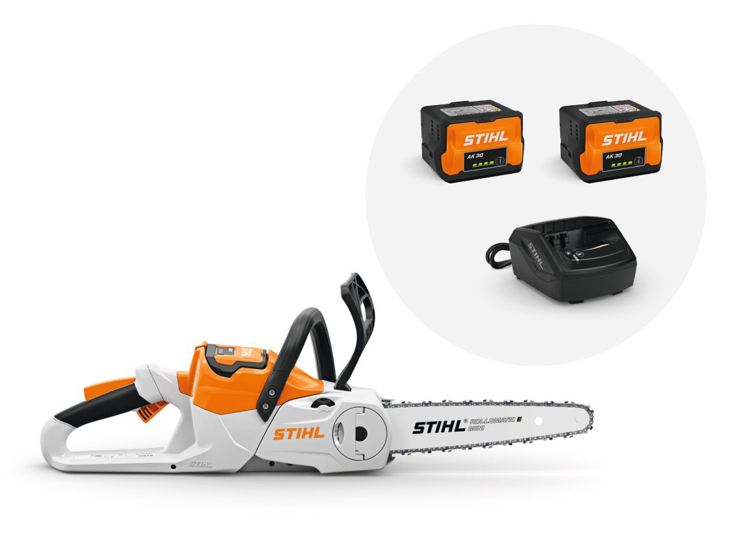 Stihl MSA 70 C-B Pilarka akumulatorowa z dwoma akumulatorami AK 30 i ładowarką AL 101.